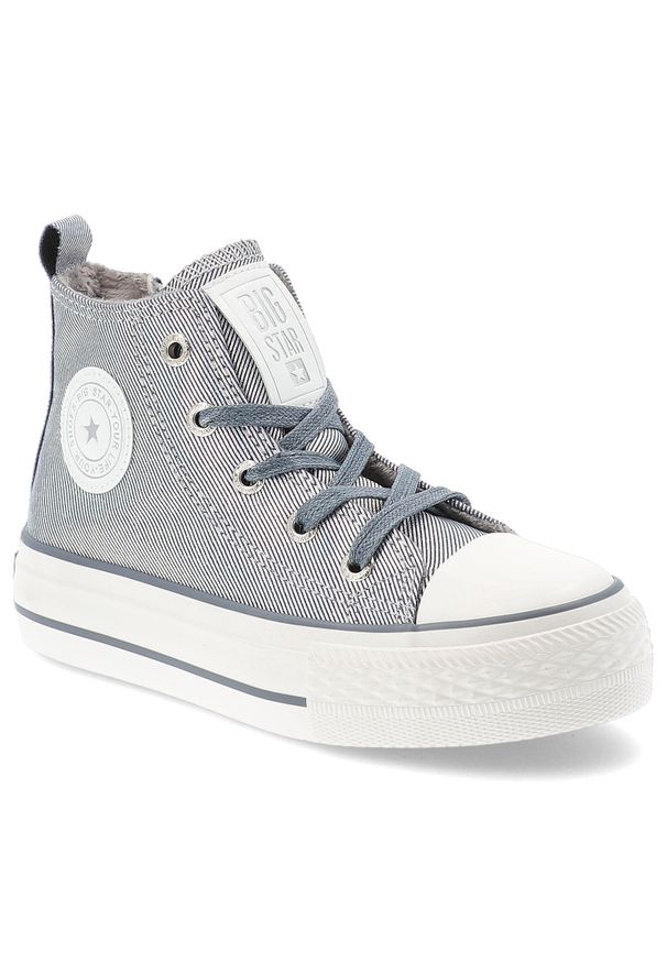 Big-Star - Srebrne Trampki Big Star Modne Obuwie Dziecięce. Okazja: na co dzień. Wysokość cholewki: przed kolano. Zapięcie: sznurówki. Kolor: srebrny. Materiał: materiał. Szerokość cholewki: normalna. Styl: casual, klasyczny