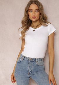 Renee - Biały T-shirt Ariema. Kolor: biały. Materiał: dzianina. Długość rękawa: krótki rękaw. Długość: krótkie. Wzór: gładki