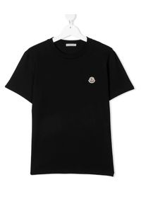 MONCLER KIDS - Czarny t-shirt z logo 4-14 lat. Okazja: na co dzień, na uczelnię, do domu. Kolor: czarny. Materiał: bawełna. Wzór: aplikacja. Sezon: lato. Styl: klasyczny, casual #1