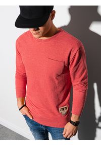 Ombre Clothing - Bluza męska bez kaptura B1149 - czerwona - XXL. Typ kołnierza: bez kaptura. Kolor: czerwony. Materiał: poliester, bawełna, jeans, materiał. Wzór: melanż