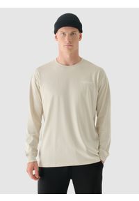 4f - 4F Longsleeve oversize z nadrukiem męski - beżowy S. Okazja: na co dzień. Kolor: beżowy. Materiał: dzianina, bawełna, jersey. Długość rękawa: długi rękaw. Długość: długie. Wzór: nadruk. Styl: klasyczny, sportowy, casual