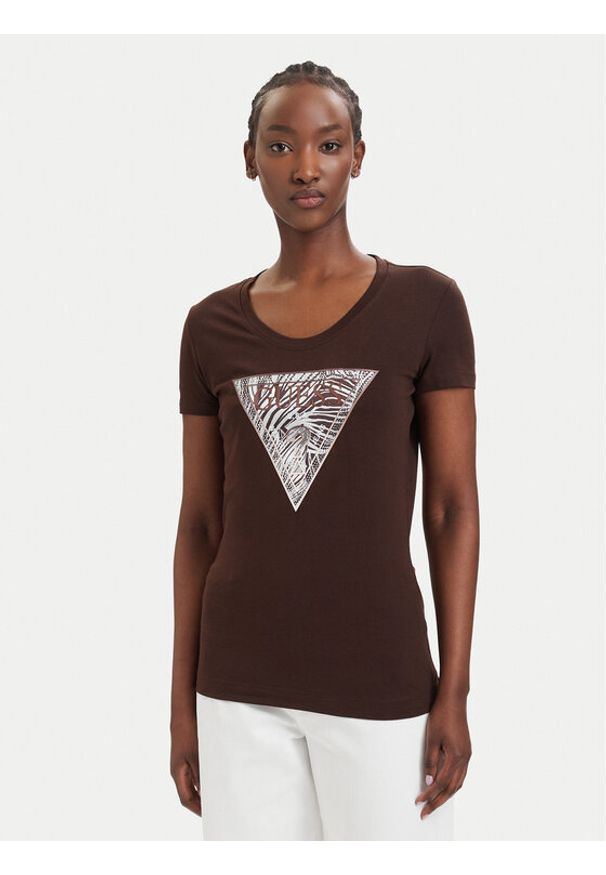 Guess T-Shirt W6GI19 K3042 Brązowy Regular Fit. Kolor: brązowy. Materiał: bawełna