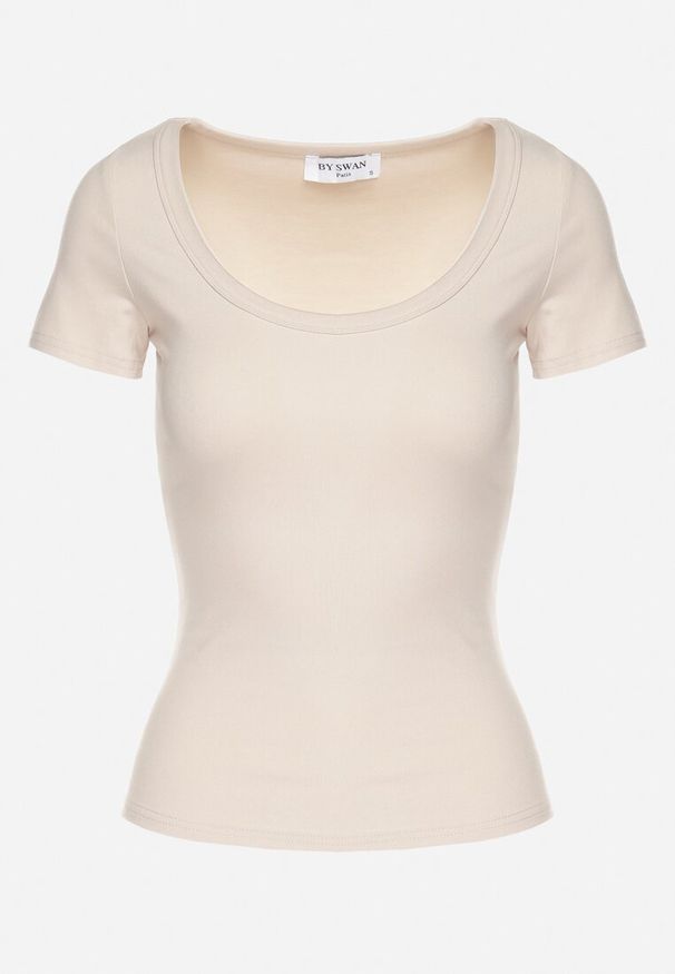 Born2be - Jasnobeżowy T-shirt z Bawełny z Okrągłym Dekoltem Efruna. Okazja: na co dzień. Kolor: beżowy. Materiał: bawełna. Styl: elegancki, casual