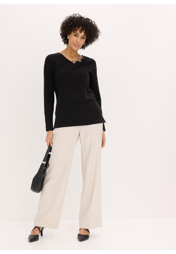 bonprix - Koszulka z długimi rękawami i ozdobnymi kółkami. Kolor: czarny. Długość rękawa: długi rękaw. Długość: długie