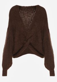 Born2be - Brązowy Sweter Oversize z Domieszką Wełny z Oryginalnym Dekoltem Lawedia. Okazja: na co dzień. Kolor: brązowy. Materiał: wełna. Styl: casual, elegancki, klasyczny #5