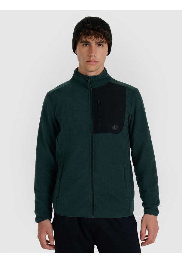 4f - 4F Polar ze stójką regular męski - zielony M. Typ kołnierza: kołnierzyk stójkowy. Kolor: zielony. Materiał: polar. Sport: wspinaczka