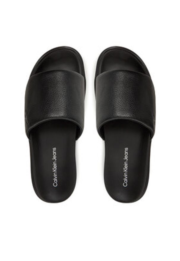 Calvin Klein Jeans Klapki Flat Molded Slide Sandal Lth YM0YM01225 Czarny. Kolor: czarny. Materiał: skóra