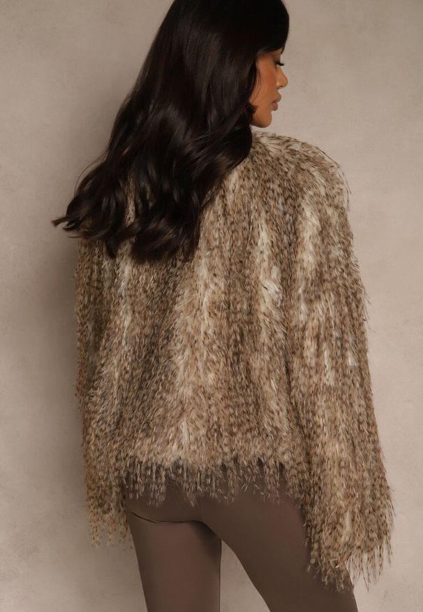 Renee - Brązowa Kurtka Futerko Ozdobione Cieniowaniem Tusirra. Kolekcja: plus size. Kolor: brązowy. Materiał: futro. Wzór: aplikacja. Styl: elegancki