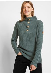 bonprix - Sweter ze stójką w strukturalny wzór. Typ kołnierza: kołnierzyk stójkowy. Kolor: zielony #1