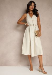 Renee - Biała Rozkloszowana Sukienka z Guzikami Folunira. Kolor: biały. Sezon: lato, wiosna. Styl: elegancki #3