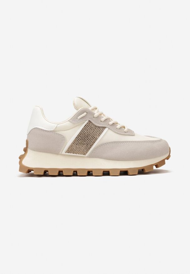 Born2be - Beżowe Sneakersy z Brokatową Wstawką i Bieżnikiem Valindras. Kolor: beżowy
