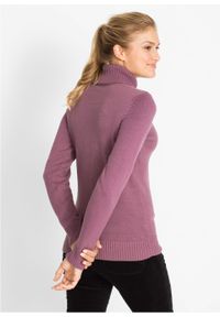 Sweter z golfem bonprix matowy jeżynowy. Typ kołnierza: golf. Kolor: różowy. Wzór: prążki. Styl: elegancki #7