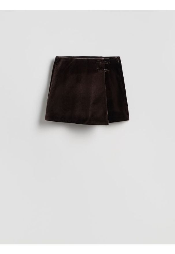 Reserved - Spódnico-szorty z kokardkami - ciemnobrązowy. Kolor: brązowy. Materiał: tkanina, welur