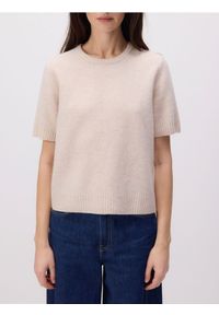 Reserved - Wełniany sweter z krótkimi rękawami - beżowy. Kolor: beżowy. Materiał: wełna. Długość rękawa: krótki rękaw. Długość: krótkie #1
