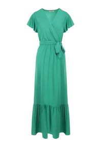 Born2be - Zielona Sukienka Diomeira. Kolor: zielony. Materiał: tkanina. Wzór: gładki, jednolity. Typ sukienki: kopertowe. Styl: klasyczny, elegancki. Długość: maxi #3