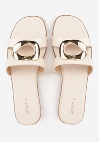 Born2be - Beżowe Klapki Ozdobione Geometryczną Klamrą i Wycięciami Felixis. Okazja: na co dzień, do pracy, na spacer. Kolor: beżowy. Materiał: jeans. Wzór: geometria, aplikacja. Sezon: lato. Styl: casual, klasyczny #8