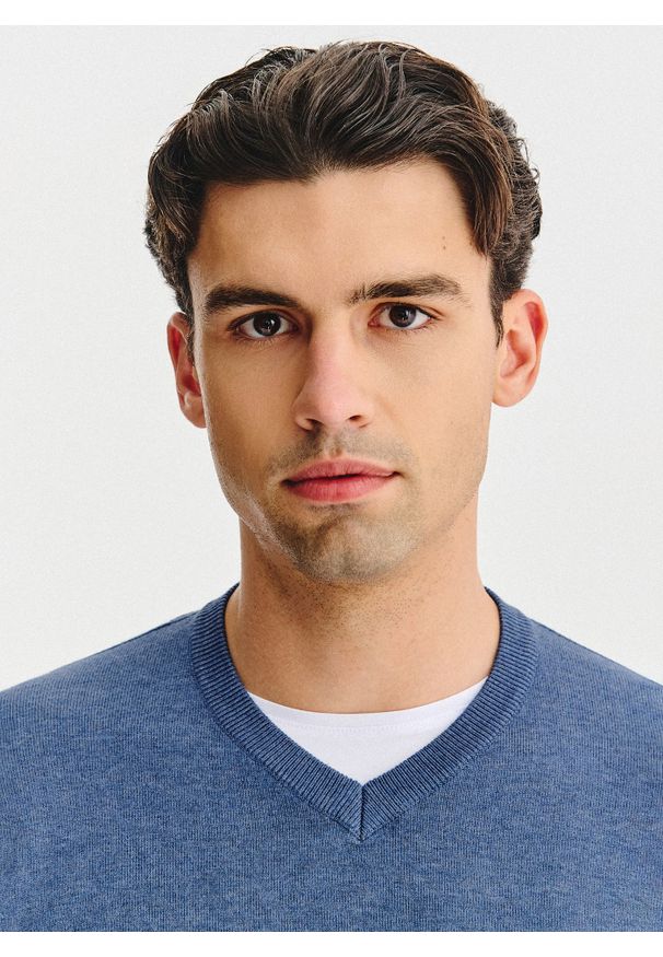 Pako Lorente - PAKO LORENTE – Niebieski sweter męski v-neck. Okazja: na co dzień. Kolor: zielony, brązowy, niebieski. Materiał: wiskoza, nylon. Sezon: jesień. Styl: casual