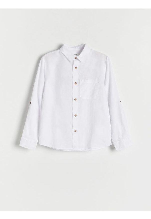 Reserved - Koszula z lnem - biały. Kolor: biały. Materiał: len. Styl: klasyczny