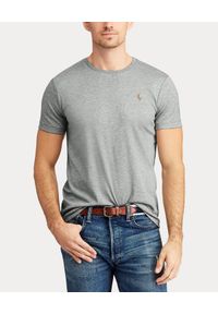 Ralph Lauren - RALPH LAUREN - Szary t-shirt Custom Slim. Typ kołnierza: polo. Kolor: szary. Materiał: bawełna, jeans. Wzór: haft, kolorowy