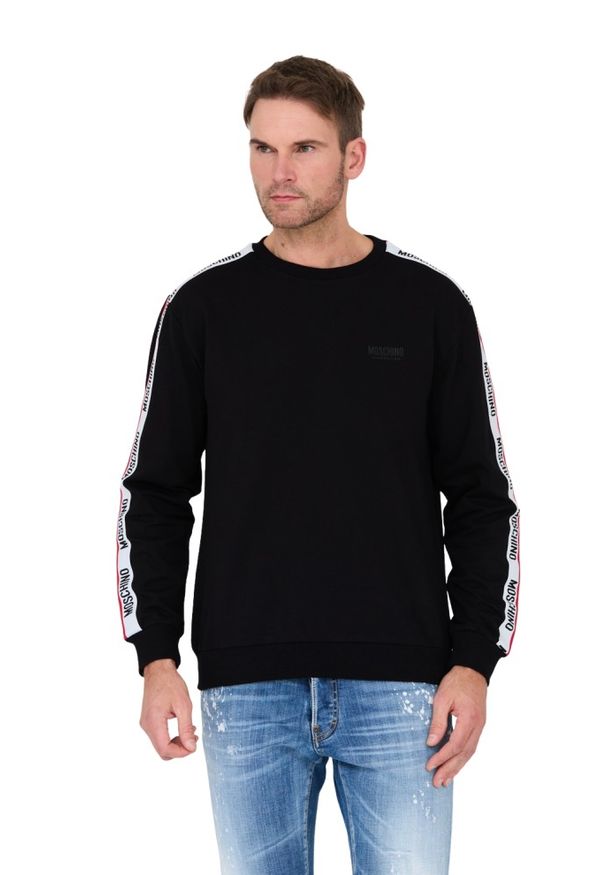 MOSCHINO Czarna bluza z lampasami. Typ kołnierza: bez kaptura. Kolor: czarny