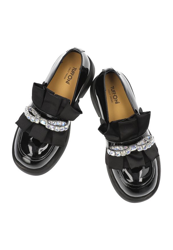 Czarne Półbuty Tuffoni Eleganckie Buty Damskie Premium. Okazja: na co dzień. Kolor: czarny. Materiał: lakier, skóra. Styl: elegancki