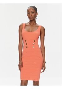 Pinko Sukienka dzianinowa Cactus 102879 A1LK Koralowy Slim Fit. Kolor: pomarańczowy. Materiał: wiskoza