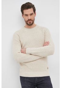 Selected Sweter bawełniany męski kolor beżowy. Kolor: beżowy. Materiał: bawełna. Długość rękawa: raglanowy rękaw. Wzór: ze splotem