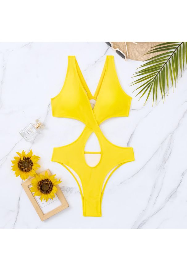 Intica - Jednoczęściowy strój kąpielowy krzyżowany plażowy odporny na promieniowanie UV Vivianne. Kolor: żółty. Materiał: materiał