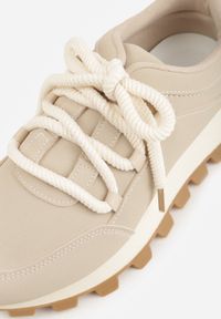 Born2be - Beżowe Sneakersy na Grubej Tłoczonej Podeszwie Zerda. Okazja: na co dzień. Kolor: beżowy. Materiał: jeans #7