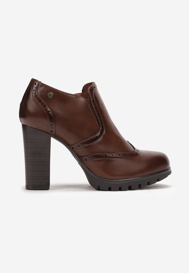 Born2be - Brązowe Botki na Słupku z Suwakiem Raftera. Okazja: na imprezę, na co dzień. Kolor: brązowy. Wzór: aplikacja. Obcas: na słupku. Styl: elegancki, casual