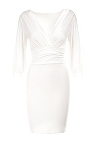 Born2be - Biała Sukienka Agathinca. Kolor: biały. Materiał: wiskoza, dzianina. Długość rękawa: długi rękaw. Długość: mini #5