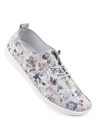 Skórzane półbuty damskie w kwiaty białe T.Sokolski 2023 FL. Kolor: biały. Materiał: skóra. Wzór: kwiaty #1