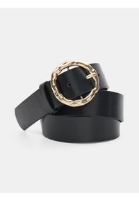Sinsay - Pasek z imitacji skóry ze złotą klamrą - czarny. Kolor: czarny. Materiał: skóra #1