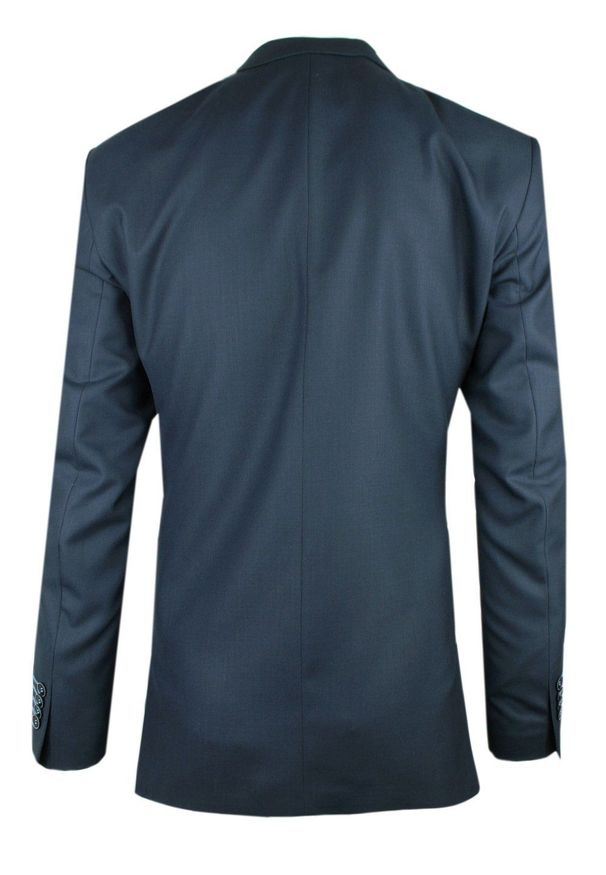 Garnitur Męski o Regularnym Kroju - Casino - Granatowo-Stalowy. Kolor: niebieski, szary, wielokolorowy. Materiał: poliester, wiskoza. Wzór: gładki