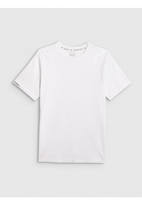 4f - 4F T-shirt regular gładki męski - biały M. Okazja: na co dzień. Kolor: biały. Materiał: dzianina, bawełna. Wzór: gładki. Styl: casual