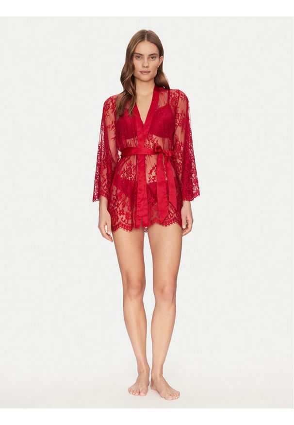 Hunkemöller Kimono Isabelle 300603 Czerwony. Kolor: czerwony. Materiał: syntetyk