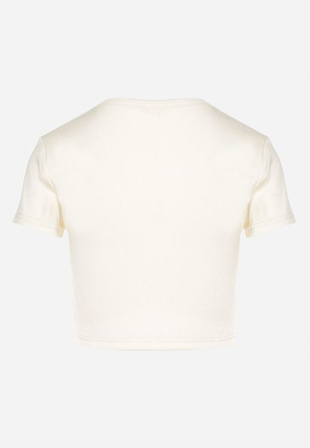 Born2be - Beżowy Bawełniany Prążkowany T-shirt Nelzedi. Okazja: na co dzień. Kolor: beżowy. Materiał: bawełna, prążkowany. Styl: elegancki, casual