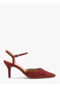 Ryłko - Bordowe czółenka slingback bez pięty. Okazja: na ślub cywilny, na wesele. Zapięcie: pasek. Kolor: czerwony. Materiał: skóra, welur. Styl: street, klasyczny, elegancki