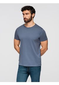 Ombre Clothing - T-shirt męski klasyczny bawełniany BASIC - niebieski denim V7 - Rozmiar: XL. Okazja: na co dzień. Kolor: niebieski. Materiał: bawełna, denim. Styl: klasyczny