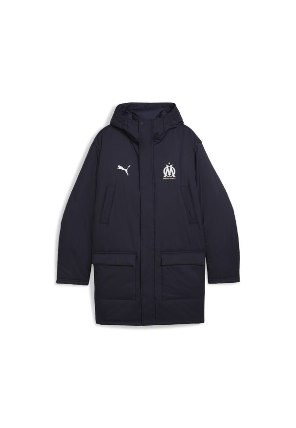 Puma - Męska zimowa kurtka treningowa Olympique Marsylia PUMA. Kolor: niebieski, wielokolorowy, biały. Sezon: zima. Sport: piłka nożna