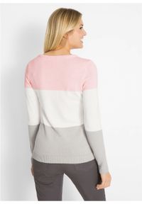 Sweter w stylu color-blocking bonprix pastelowy jasnoróżowy w paski. Kolor: różowy. Materiał: dzianina. Długość rękawa: długi rękaw. Długość: długie. Wzór: paski #2