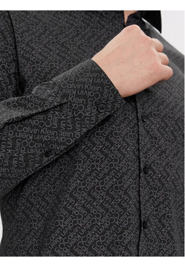 Calvin Klein Koszula Logo Print K10K112312 Czarny Slim Fit. Kolor: czarny. Materiał: bawełna. Wzór: nadruk