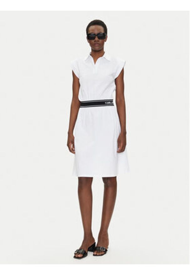 Karl Lagerfeld - KARL LAGERFELD Sukienka codzienna A2W13038 Biały Regular Fit. Okazja: na co dzień. Typ kołnierza: dekolt w karo. Kolor: biały. Materiał: bawełna. Typ sukienki: proste. Styl: casual