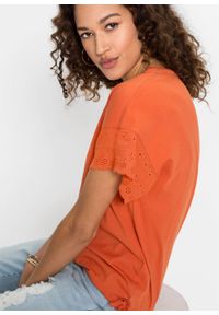 Shirt z ażurowym haftem bonprix czerwonopomarańczowy. Kolor: pomarańczowy. Wzór: ażurowy, haft #4