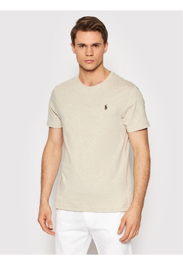 Polo Ralph Lauren T-Shirt 710671438203 Beżowy Slim Fit. Typ kołnierza: polo. Kolor: beżowy. Materiał: bawełna