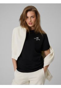 4f - 4F T-shirt loose z nadrukiem damski - czarny M. Okazja: na co dzień, do domu. Kolor: czarny. Materiał: skóra, dzianina, bawełna, materiał. Wzór: nadruk. Styl: casual #1