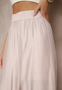Renee - Jasnoróżowe Spodnie Palazzo High Waist z Szeroką Nogawką i Gumką w Talii Jenarielis. Okazja: na co dzień. Stan: podwyższony. Kolor: różowy. Styl: casual #5
