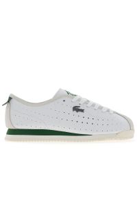 Buty damskie Lacoste Club-Low 749SFA0043-1R5 - białe. Okazja: na co dzień. Zapięcie: sznurówki. Kolor: biały. Materiał: guma, zamsz, skóra. Wzór: aplikacja. Obcas: na płaskiej podeszwie. Sport: turystyka piesza