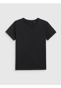 4f - 4F T-shirt regular gładki dziewczęcy - czarny 122 (6-7 lat). Okazja: na co dzień. Kolor: czarny. Materiał: jersey, materiał, bawełna. Długość rękawa: krótki rękaw. Długość: krótkie. Wzór: gładki. Sezon: lato. Styl: klasyczny, młodzieżowy, sportowy, casual