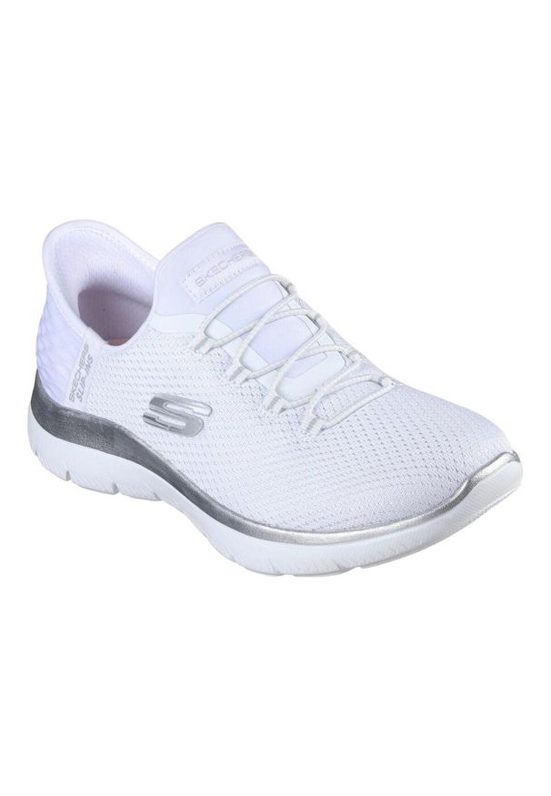 skechers - Buty do chodzenia damskie Skechers Slips-ins Vegan. Kolor: biały. Materiał: materiał, syntetyk. Szerokość cholewki: normalna. Sport: turystyka piesza